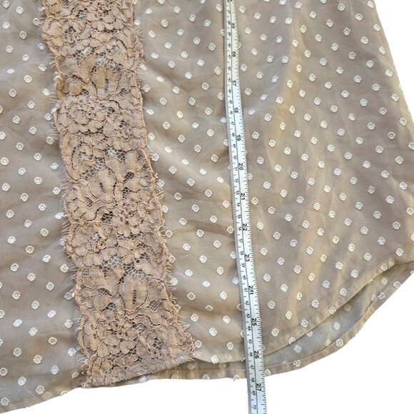 Isaac Mizrahi Women's Long Sleeve Blouse Size 8 Taupe Peasant Polka Dot Lace - Picture 7 of 9